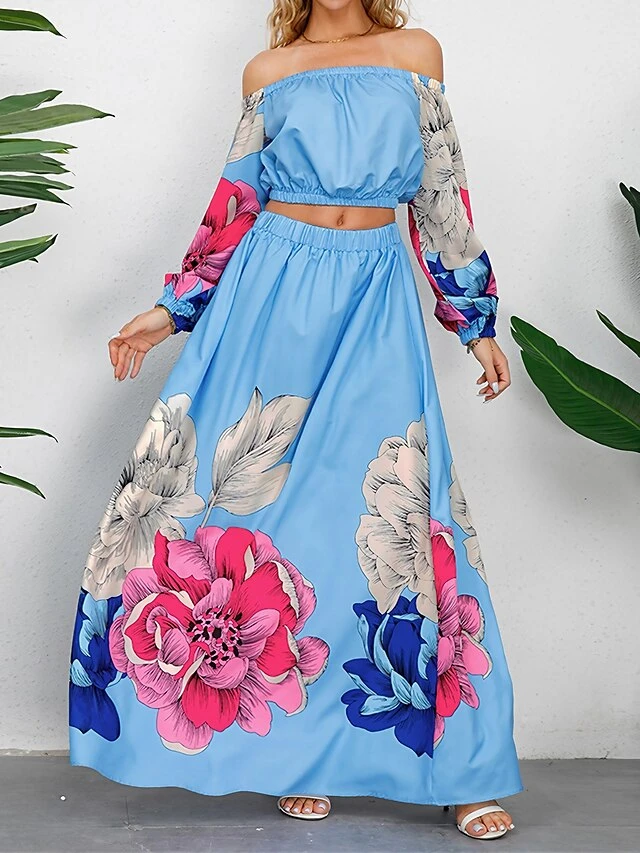 Women's Two Piece Dress Set Casual Dress Skirt Set Daily Going Out Casual Ruched Print Long Dress Maxi Dress Off Shoulder Long Sleeve Floral Regular Fit Blue Green Rose Red Fall Winter S M L XL XXL 1 Women's Two Piece Dress Set Casual Dress Skirt Set Daily Going Out Casual Ruched Print Long Dress Maxi Dress Off Shoulder Long Sleeve Floral Regular Fit Blue Green Rose Red Fall Winter S M L XL XXL