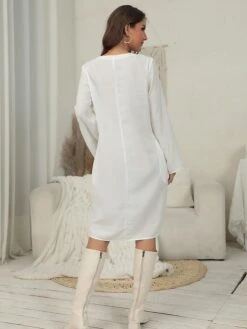 Women's Shirt Dress Casual Dress Cotton Linen Dress Midi Dress Cotton Blend Fashion Basic Outdoor Daily Shirt Collar Button Half Sleeve Summer Spring Fall 2023 Regular Fit Black White Green Plain S M -HAYz Clothing Shop atiwxg1697630738100