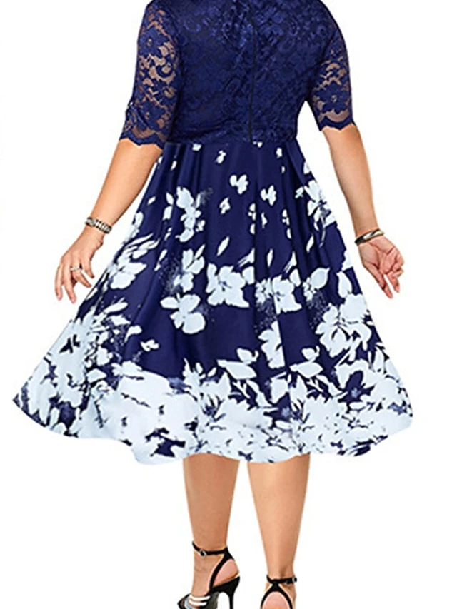 Women‘s Plus Size Curve Party Dress Cocktail Dress Work Dress Midi Dress Black Navy Blue Purple Half Sleeve Floral Lace Summer Spring Fall V Neck Fashion Wedding Guest Vacation Summer Dress 2023 7 Women‘s Plus Size Curve Party Dress Cocktail Dress Work Dress Midi Dress Black Navy Blue Purple Half Sleeve Floral Lace Summer Spring Fall V Neck Fashion Wedding Guest Vacation Summer Dress 2023 - Image 7