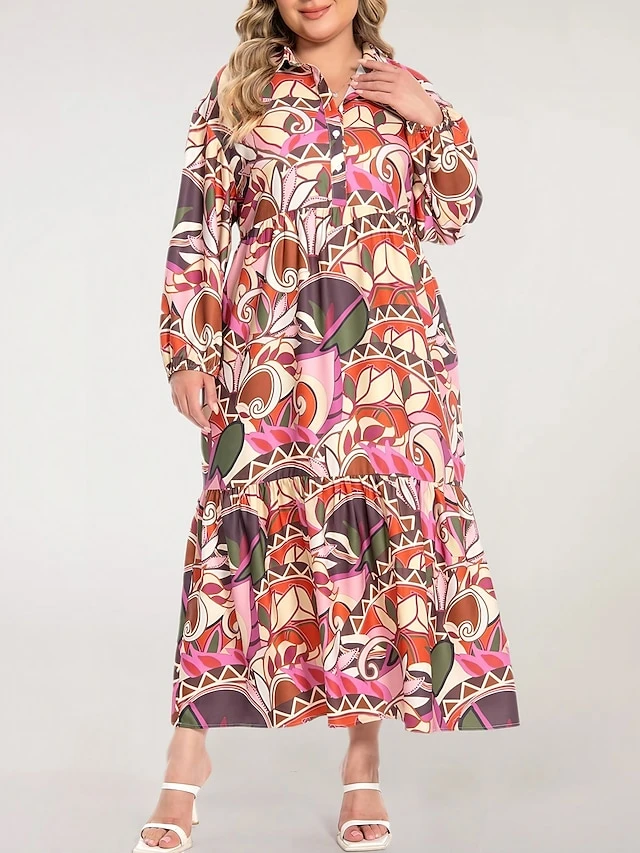 Women's Plus Size Curve Shirt Dress Work Dress Satin Dress Floral Long Dress Maxi Dress Long Sleeve Split Shirt Collar Fashion Office Red Fall Winter L XL XXL 3XL 4XL 1 Women's Plus Size Curve Shirt Dress Work Dress Satin Dress Floral Long Dress Maxi Dress Long Sleeve Split Shirt Collar Fashion Office Red Fall Winter L XL XXL 3XL 4XL