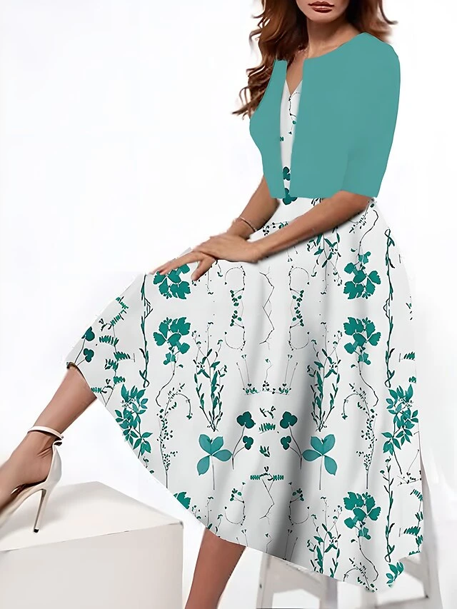 Women's Two Piece Dress Set Casual Dress Tank Dress Outdoor Daily Fashion Streetwear Pocket Print Midi Dress V Neck 3/4 Length Sleeve Floral Regular Fit Yellow Red Royal Blue Summer Spring S M L XL 6 Women's Two Piece Dress Set Casual Dress Tank Dress Outdoor Daily Fashion Streetwear Pocket Print Midi Dress V Neck 3/4 Length Sleeve Floral Regular Fit Yellow Red Royal Blue Summer Spring S M L XL - Image 6