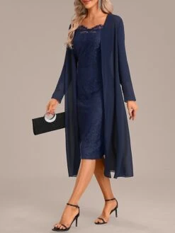 Women's Two Piece Dress Set Party Dress Lace Dress Party Outdoor Fashion Streetwear Lace Midi Dress Off Shoulder Long Sleeve Plain Regular Fit Navy Blue Fall Winter S M L XL XXL -HAYz Clothing Shop atxged1697450715916