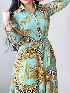 Women's Shirt Dress Casual Dress Swing Dress Maxi Long Dress Outdoor Daily Vacation Polyester Fashion Elegant Shirt Collar Lace Up Button Long Sleeve Spring Fall Winter 2023 Loose Fit ArmyGreen Red -HAYz Clothing Shop atxttf1695027669824