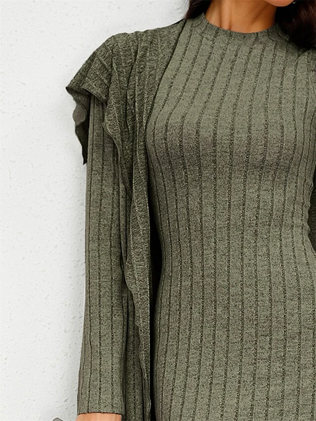 Women's Two Piece Dress Set Casual Dress Sheath Dress Home Daily Fashion Streetwear Split Midi Dress Stand Collar Long Sleeve Plain Slim Black Army Green Gray Fall Winter S M L XL XXL 14 Women's Two Piece Dress Set Casual Dress Sheath Dress Home Daily Fashion Streetwear Split Midi Dress Stand Collar Long Sleeve Plain Slim Black Army Green Gray Fall Winter S M L XL XXL - Image 14