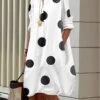 Women's Shirt Dress Casual Dress Midi Dress Outdoor Office Daily Cotton Fashion Modern Shirt Collar Button Pocket 3/4 Length Sleeve Summer Spring Fall 2023 Regular Fit White Polka Dot S M L XL XXL