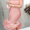 Women's Plus Size Curve Party Dress Cocktail Dress Bodycon Plain Midi Dress Sleeveless Ruffle Backless One Shoulder Fashion Party Pink Fall Winter XL XXL 3XL 4XL