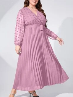 Women's Plus Size Prom Dress Party Dress Wedding Guest Dress Long Dress Maxi Dress Light Purple Long Sleeve Pure Color Lace Up Fall Winter Autumn V Neck Fashion Winter Dress Evening Party Wedding