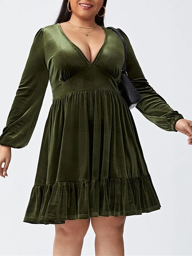 Women‘s Plus Size Curve Party Dress Velvet Dress Cocktail Dress Mini Dress Black Wine Royal Blue Long Sleeve Pure Color Ruched Spring Fall Winter V Neck Fashion Birthday Wedding Guest Vacation 2023 1 Women‘s Plus Size Curve Party Dress Velvet Dress Cocktail Dress Mini Dress Black Wine Royal Blue Long Sleeve Pure Color Ruched Spring Fall Winter V Neck Fashion Birthday Wedding Guest Vacation 2023