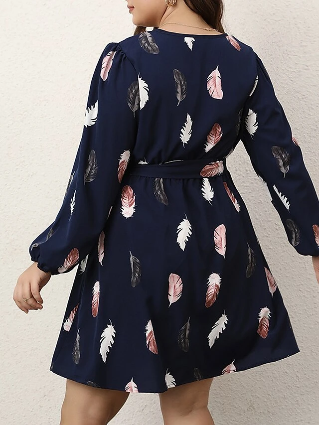 Women's Plus Size Curve Work Dress Sheath Dress Semi Formal Dress Fashion Mini Dress Lace Up Print V Neck Long Sleeve Print Loose Fit Black Blue Fall Winter L XL XXL 3XL 4XL 3 Women's Plus Size Curve Work Dress Sheath Dress Semi Formal Dress Fashion Mini Dress Lace Up Print V Neck Long Sleeve Print Loose Fit Black Blue Fall Winter L XL XXL 3XL 4XL - Image 3