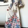 Women's Shirt Dress Casual Dress Swing Dress Maxi Long Dress Outdoor Office Business Polyester Fashion Elegant Shirt Collar Button Tie Belt Long Sleeve Summer Spring Fall 2023 Loose Fit White Floral