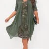 Women's Plus Size Curve Party Dress Cocktail Dress Wedding Guest Dress Midi Dress Green Half Sleeve Floral Lace Spring Fall Winter V Neck Fashion Wedding Guest Fall Dress 2023 L XL XXL 3XL 4XL 5XL
