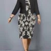 Women's Plus Size Curve Casual Dress Dress Set Two Piece Dress Floral Midi Dress Long Sleeve Print Crew Neck Fashion Outdoor Black Navy Blue Fall Winter L XL XXL 3XL 4XL