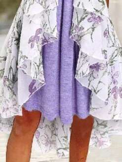 Women's Two Piece Dress Set Casual Dress Tiered Dress Daily Holiday Fashion Modern Pocket Print Midi Dress V Neck Short Sleeve Floral Regular Fit Purple Summer Spring S M L XL XXL -HAYz Clothing Shop axclfm1684833000096