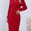Women's Two Piece Dress Set Casual Dress Skirt Set Daily Holiday Fashion Streetwear Ribbed Midi Dress High Neck Long Sleeve Plain Loose Fit Black Wine Gray Fall Winter S M L XL XXL