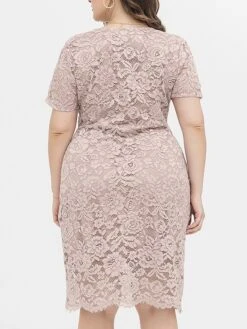 Women's Plus Size Curve Party Dress Lace Dress Cocktail Dress Midi Dress Black Pink Wine Short Sleeve Pure Color Lace Summer Spring Fall V Neck Fashion Birthday Wedding Guest Vacation XL XXL 3XL 4XL -HAYz Clothing Shop aydugg1692165631596