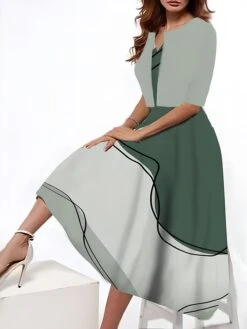 Women's Two Piece Dress Set Casual Dress Tank Dress Outdoor Daily Fashion Streetwear Pocket Print Midi Dress V Neck 3/4 Length Sleeve Geometric Color Block Regular Fit Black Blue Purple Summer Spring -HAYz Clothing Shop ayowpp1690544679611