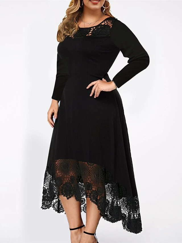 Women‘s Plus Size Curve Party Dress Lace Dress Cocktail Dress Midi Dress Black Wine Blue Long Sleeve Pure Color Lace Summer Spring Fall Crew Neck Fashion Winter Dress Birthday Wedding Guest 2023 2 Women‘s Plus Size Curve Party Dress Lace Dress Cocktail Dress Midi Dress Black Wine Blue Long Sleeve Pure Color Lace Summer Spring Fall Crew Neck Fashion Winter Dress Birthday Wedding Guest 2023 - Image 2