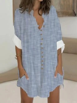 Women's Shirt Dress Casual Dress Cotton Linen Dress Mini Dress Polyester Fashion Casual Daily Outdoor Daily Vacation Shirt Collar Button Pocket Long Sleeve Summer Spring Fall 2023 Loose Fit Black