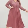 Women‘s Plus Size Curve Party Dress Cocktail Dress Wedding Guest Dress Midi Dress Pink Long Sleeve Color Block Lace Spring Fall Winter V Neck Fashion Birthday Wedding Guest Vacation 2023 XL XXL 3XL
