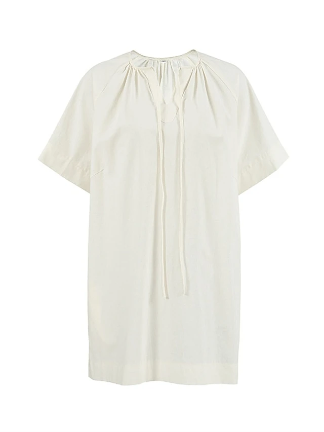 Women's Casual Dress Cotton Linen Dress Mini Dress Cotton Basic Casual Home Daily Vacation V Neck Pocket Short Sleeve Fall Autumn 2023 Loose Fit Apricot Plain S M L 3 Women's Casual Dress Cotton Linen Dress Mini Dress Cotton Basic Casual Home Daily Vacation V Neck Pocket Short Sleeve Fall Autumn 2023 Loose Fit Apricot Plain S M L - Image 3