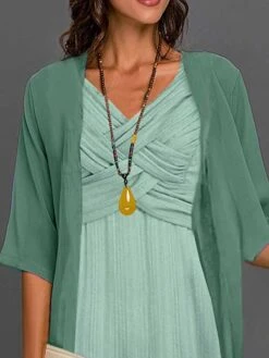 Women's Two Piece Dress Set Casual Dress Chiffon Dress Daily Vacation Fashion Elegant Twist Knot Front Midi Dress V Neck 3/4 Length Sleeve Plain Regular Fit Blue Green Summer Spring S M L XL XXL -HAYz Clothing Shop bbffly1680772484527