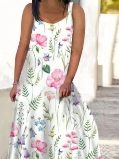 Women‘s Plus Size Curve Casual Dress Swing Dress Tank Dress Floral Long Dress Maxi Dress Sleeveless Print V Neck Modern Daily White Pink Summer Spring L XL XXL 3XL 4XL -HAYz Clothing Shop bbjdez1683271580834