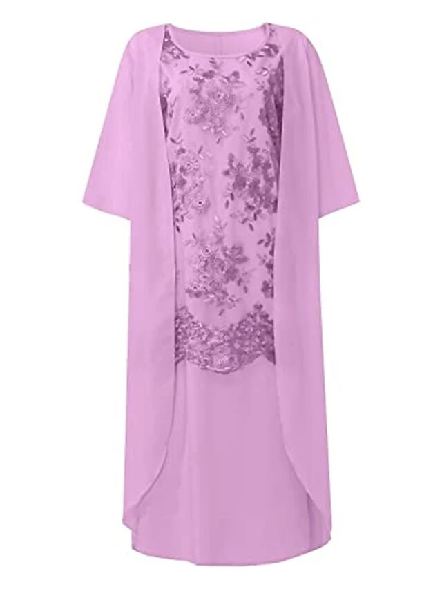 Women's Two Piece Dress Set Casual Dress Print Dress Outdoor Daily Casual Mature Mesh Print Midi Dress Crew Neck Half Sleeve Floral Regular Fit Purple Summer Spring S M L XL XXL 4 Women's Two Piece Dress Set Casual Dress Print Dress Outdoor Daily Casual Mature Mesh Print Midi Dress Crew Neck Half Sleeve Floral Regular Fit Purple Summer Spring S M L XL XXL - Image 4