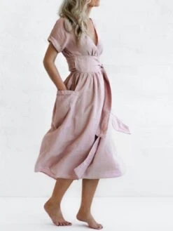 Women's Casual Dress Cotton Linen Dress A Line Dress Midi Dress Polyester Fashion Street Style Outdoor Daily Date V Neck Pocket Strappy Short Sleeve Summer Spring 2023 Regular Fit Pink Wine Brown 17 Women's Casual Dress Cotton Linen Dress A Line Dress Midi Dress Polyester Fashion Street Style Outdoor Daily Date V Neck Pocket Strappy Short Sleeve Summer Spring 2023 Regular Fit Pink Wine Brown -HAYz Clothing Shop bchihe1687680025935