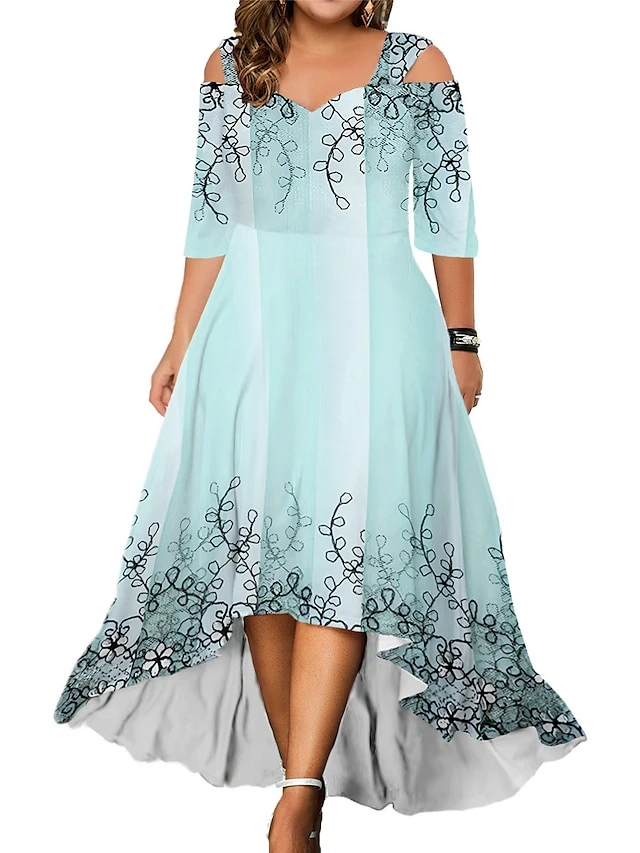 Women‘s Plus Size Curve Party Dress Wedding Guest Dress Swing Dress Long Dress Maxi Dress Light Green Fuchsia Green Half Sleeve Floral Cold Shoulder Summer Spring Fall V Neck Fashion Birthday 1 Women‘s Plus Size Curve Party Dress Wedding Guest Dress Swing Dress Long Dress Maxi Dress Light Green Fuchsia Green Half Sleeve Floral Cold Shoulder Summer Spring Fall V Neck Fashion Birthday