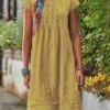 Women's Casual Dress Cotton Linen Dress Midi Dress Cotton Blend Basic Classic Outdoor Daily Crew Neck Basic Short Sleeve Summer Spring 2023 Loose Fit Black Yellow Sky Blue Plain S M L XL 2XL