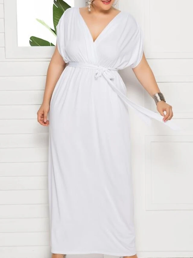 Women's Plus Size Party Dress Solid Color V Neck Short Sleeve Summer Spring Elegant Casual Prom Dress Maxi Long Dress Party Daily Dress 1 Women's Plus Size Party Dress Solid Color V Neck Short Sleeve Summer Spring Elegant Casual Prom Dress Maxi Long Dress Party Daily Dress