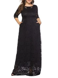 Women‘s Plus Size Curve Party Dress Floral Crew Neck Lace 3/4 Length Sleeve Spring Fall Work Prom Dress Maxi Long Dress Party Daily Dress -HAYz Clothing Shop bdhhwo1628496514161