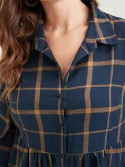 Women's Plus Size Curve Shirt Dress Casual Dress Swing Dress Plaid Midi Dress Long Sleeve Button Pocket Shirt Collar Fashion Outdoor Dark Blue Fall Winter L XL 2XL 3XL 4XL -HAYz Clothing Shop belimv1697164651084