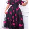 Women‘s Plus Size Curve Holiday Dress Floral V Neck Mesh Puff Sleeve Short Sleeve Fall Spring Prom Dress Maxi Long Dress Holiday Date Dress Print