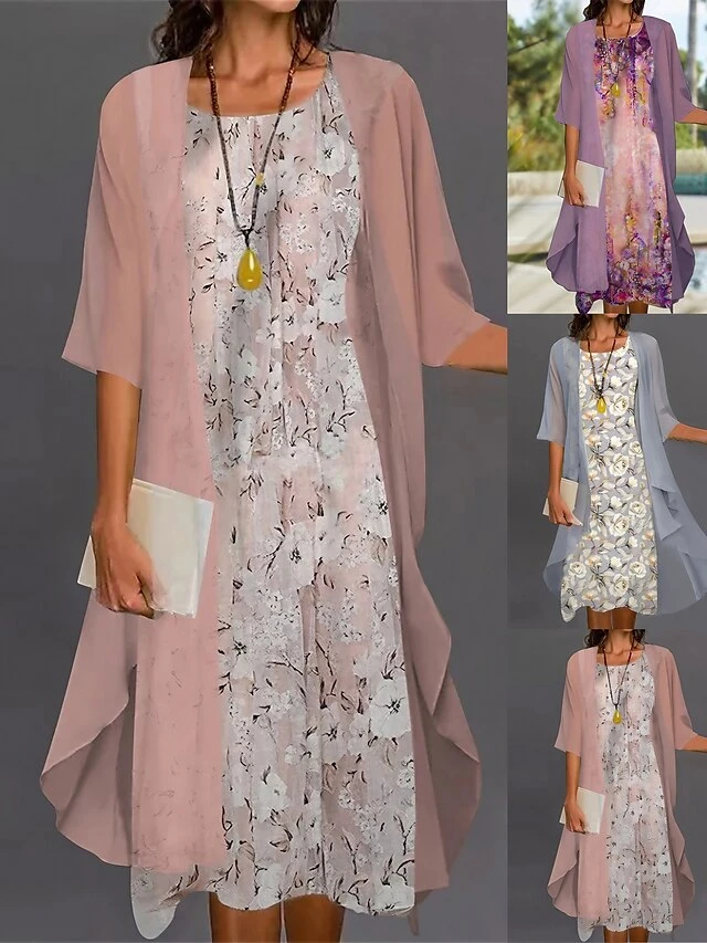 Women's Two Piece Dress Set Casual Dress Two Piece Dress Daily Holiday Fashion Modern Print Midi Dress Crew Neck Half Sleeve Floral Color Block Loose Fit Pink Blue Summer Spring S M L XL 1 Women's Two Piece Dress Set Casual Dress Two Piece Dress Daily Holiday Fashion Modern Print Midi Dress Crew Neck Half Sleeve Floral Color Block Loose Fit Pink Blue Summer Spring S M L XL