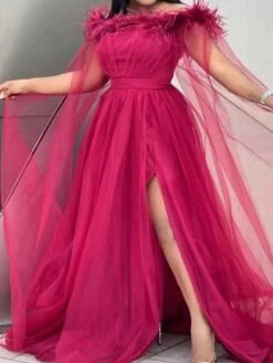 Women‘s Plus Size Curve Party Dress Pure Color Off Shoulder Long Sleeve Spring Fall Elegant Prom Dress Maxi Long Dress Party Dress -HAYz Clothing Shop bfuhkk1664270480578