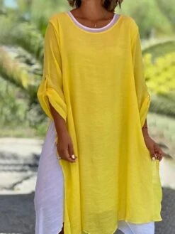 Women's Casual Dress Cotton Linen Dress Shift Dress Midi Dress Linen / Cotton Blend Fashion Traditional / Vintage Outdoor Daily Vacation Crew Neck Button Irregular Hem Long Sleeve Fall Winter Autumn -HAYz Clothing Shop bgcurl1693366175622