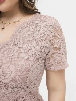 Women's Plus Size Curve Party Dress Lace Dress Cocktail Dress Midi Dress Black Pink Wine Short Sleeve Pure Color Lace Summer Spring Fall V Neck Fashion Birthday Wedding Guest Vacation XL XXL 3XL 4XL -HAYz Clothing Shop bgvgmj1692165637987