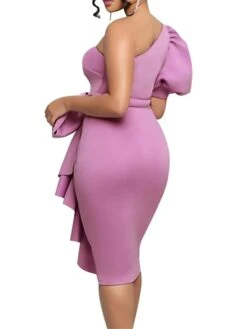 Women‘s Plus Size Curve Party Dress Solid Color One Shoulder Ruffle Short Sleeve Spring Fall Prom Dress Midi Dress Casual Daily Dress -HAYz Clothing Shop bgvsbk1657187570977