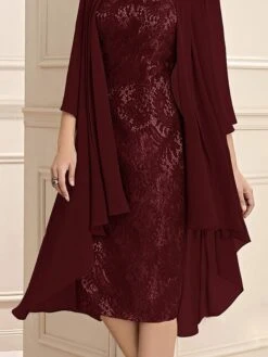 Women's Two Piece Dress Set Party Dress Lace Dress Party Outdoor Fashion Streetwear Lace Patchwork Midi Dress V Neck 3/4 Length Sleeve Plain Regular Fit Wine Fall Winter S M L XL XXL 7 Women's Two Piece Dress Set Party Dress Lace Dress Party Outdoor Fashion Streetwear Lace Patchwork Midi Dress V Neck 3/4 Length Sleeve Plain Regular Fit Wine Fall Winter S M L XL XXL -HAYz Clothing Shop bhtfiz1697016768747