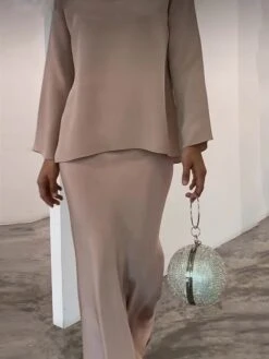 Women's Two Piece Dress Set Casual Dress Skirt Set Daily Going Out Elegant Modern Ruffle Long Dress Maxi Dress Stand Collar Long Sleeve Plain Regular Fit Silver Black White Fall Winter S M L XL XXL -HAYz Clothing Shop bhygso1693386806095