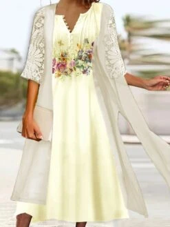 Women's Two Piece Dress Set Casual Dress Print Dress Daily Vacation Fashion Elegant Lace Button Midi Dress V Neck Half Sleeve Floral Regular Fit White Yellow Pink Summer Spring S M L XL XXL 7 Women's Two Piece Dress Set Casual Dress Print Dress Daily Vacation Fashion Elegant Lace Button Midi Dress V Neck Half Sleeve Floral Regular Fit White Yellow Pink Summer Spring S M L XL XXL -HAYz Clothing Shop bibrnd1680587807523