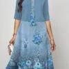 Women's Two Piece Dress Set Casual Dress Print Dress Outdoor Daily Fashion Elegant Print Midi Dress V Neck Half Sleeve Floral Regular Fit Blue Fuchsia Green Fall Winter S M L XL XXL