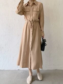Women's Shirt Dress Casual Dress Maxi Long Dress Outdoor Daily Date Polyester Fashion Classic Shirt Collar Button Pocket Long Sleeve Fall Winter 2023 Loose Fit ArmyGreen Black Brown Pure Color S M L 32 Women's Shirt Dress Casual Dress Maxi Long Dress Outdoor Daily Date Polyester Fashion Classic Shirt Collar Button Pocket Long Sleeve Fall Winter 2023 Loose Fit ArmyGreen Black Brown Pure Color S M L -HAYz Clothing Shop bihigd1693535860928