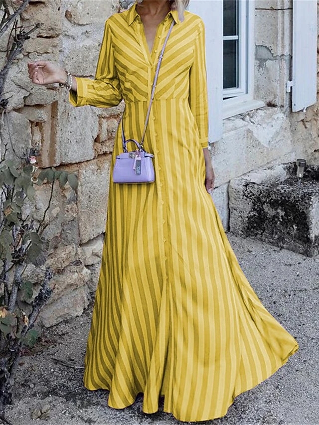Women's Shirt Dress Casual Dress Swing Dress Maxi Long Dress Outdoor Daily Vacation Polyester Fashion Elegant Shirt Collar Button Print Long Sleeve Summer Spring Fall 2023 Regular Fit Yellow Purple 9 Women's Shirt Dress Casual Dress Swing Dress Maxi Long Dress Outdoor Daily Vacation Polyester Fashion Elegant Shirt Collar Button Print Long Sleeve Summer Spring Fall 2023 Regular Fit Yellow Purple - Image 9