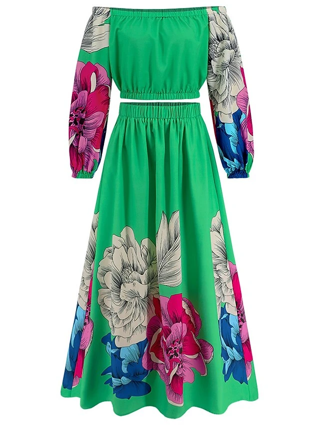Women's Two Piece Dress Set Casual Dress Skirt Set Daily Going Out Casual Ruched Print Long Dress Maxi Dress Off Shoulder Long Sleeve Floral Regular Fit Blue Green Rose Red Fall Winter S M L XL XXL 16 Women's Two Piece Dress Set Casual Dress Skirt Set Daily Going Out Casual Ruched Print Long Dress Maxi Dress Off Shoulder Long Sleeve Floral Regular Fit Blue Green Rose Red Fall Winter S M L XL XXL - Image 16
