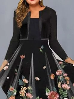 Women‘s Plus Size Curve Work Dress Swing Dress A Line Dress Floral Midi Dress Long Sleeve Fake Two Piece Print Crew Neck Fashion Office Black Fall Spring L XL XXL 3XL 5 Women‘s Plus Size Curve Work Dress Swing Dress A Line Dress Floral Midi Dress Long Sleeve Fake Two Piece Print Crew Neck Fashion Office Black Fall Spring L XL XXL 3XL -HAYz Clothing Shop bjiozq1675147628832