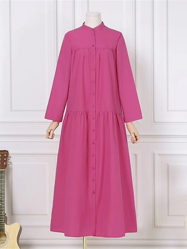 Women's Shirt Dress Casual Dress Cotton Linen Dress Maxi Long Dress Cotton Basic Classic Outdoor Daily Vacation Stand Collar Button Pocket Long Sleeve Spring Fall Winter 2023 Loose Fit Black Red Camel 4 Women's Shirt Dress Casual Dress Cotton Linen Dress Maxi Long Dress Cotton Basic Classic Outdoor Daily Vacation Stand Collar Button Pocket Long Sleeve Spring Fall Winter 2023 Loose Fit Black Red Camel - Image 4