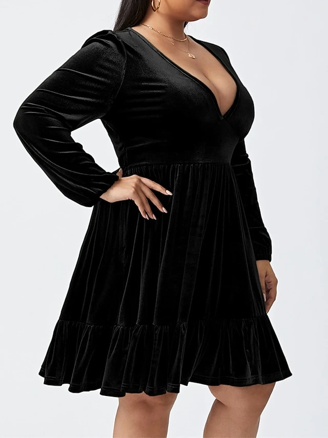 Women‘s Plus Size Curve Party Dress Velvet Dress Cocktail Dress Mini Dress Black Wine Royal Blue Long Sleeve Pure Color Ruched Spring Fall Winter V Neck Fashion Birthday Wedding Guest Vacation 2023 12 Women‘s Plus Size Curve Party Dress Velvet Dress Cocktail Dress Mini Dress Black Wine Royal Blue Long Sleeve Pure Color Ruched Spring Fall Winter V Neck Fashion Birthday Wedding Guest Vacation 2023 - Image 12