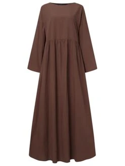 Women's Cotton Linen Dress Casual Dress Maxi Long Dress Linen Boho Casual Winter Dress Daily Holiday Crew Neck Patchwork Long Sleeve Summer Spring Fall Linen Loose Fit Black White Khaki Pure Color S -HAYz Clothing Shop bjtycv1676450221322